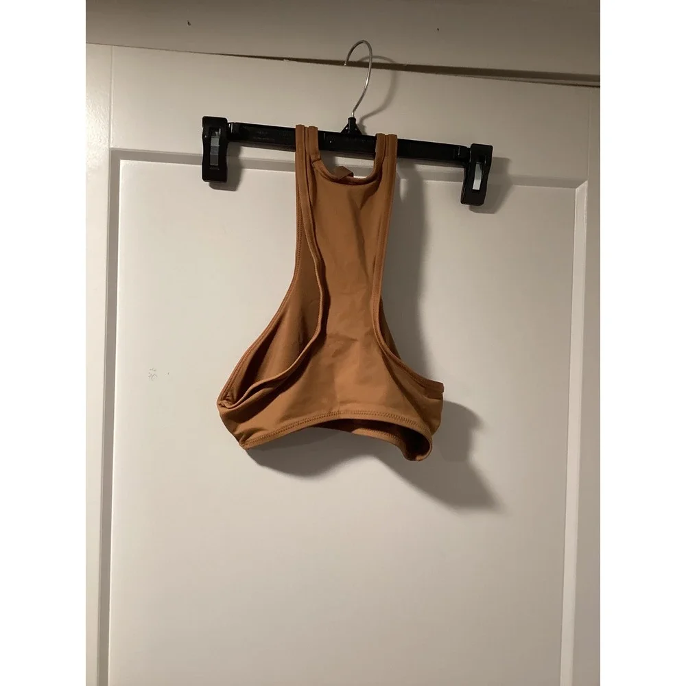 SKIMS Recycled Swim High Neck Racerback Top Almond Tan XS BT-HNK-2786 NWT